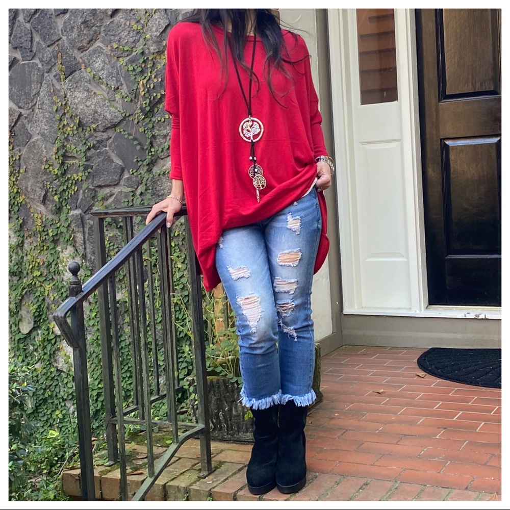 OVERSIZED LOOSE FIT HOLIDAY RED KNIT SWEATER - Picture 3 of 7
